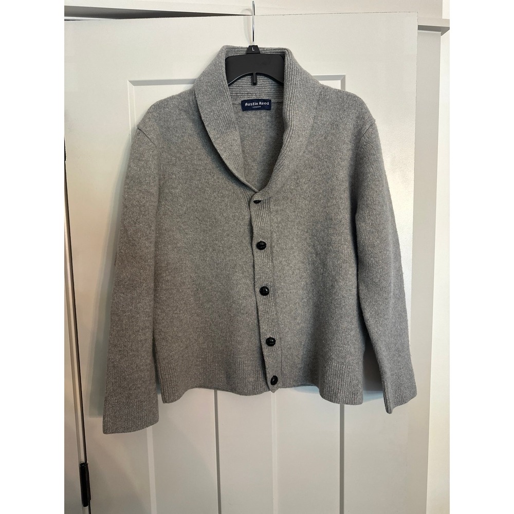 Austin Reed Lambswool Sweater Cardigan Women's size L Heather Grey